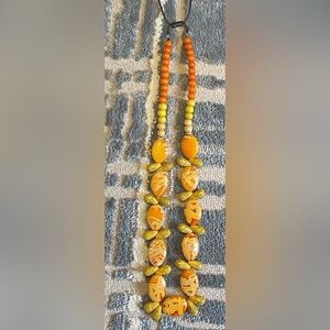 Orange/yellow colored beaded necklace/earrings, ArtikCrafts, one size